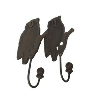 2 Vintage Cast Iron Brown Owl Wall  Hanging Hook Plant Hanger 9 inches‎